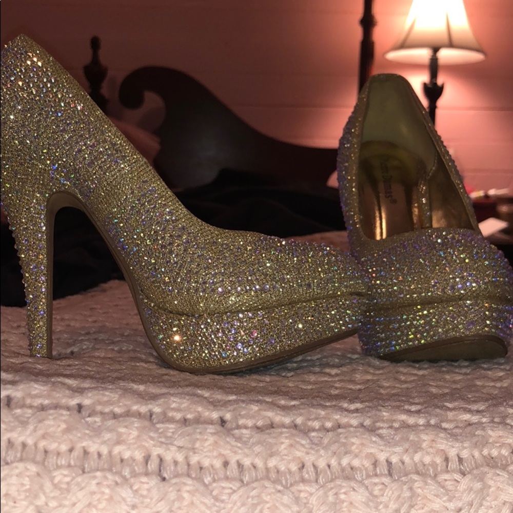 Gold rhinestone and sparkly shoes